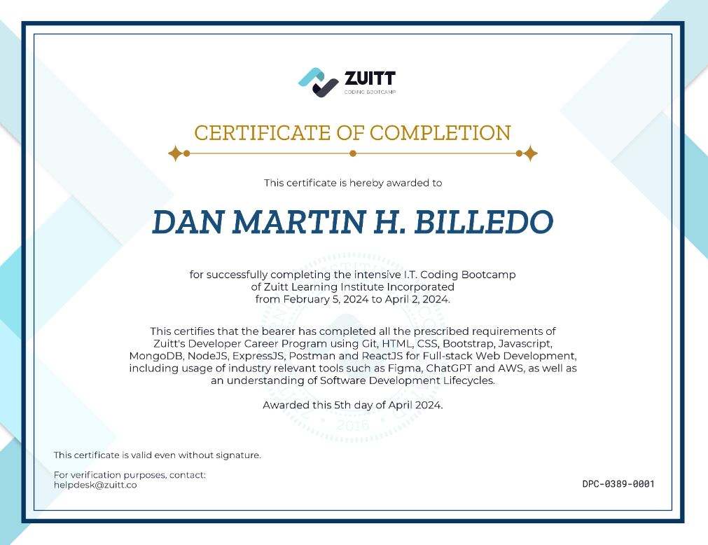 FullStack Developer Certificate